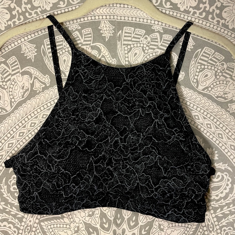 Lululemon Padded High Neck Strappy Bra - Black Lacy Rose Print